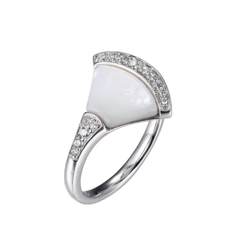 Charles Garnier Sterling Silver Ring made with Mother of Pearl (13x9x2mm) and CZ Rhodium Finish Size 6