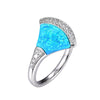 Charles Garnier Sterling Silver Ring made with Synthetic Blue Opal (13x9x2mm) and CZ Rhodium Finish Size 6