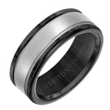 Triton 6MM Black Tungsten Carbide Ring - Step Edge 14K Yellow Gold Insert with Round Edge