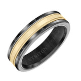 Triton 6MM Grey Tungsten Carbide Ring - Flat Milgrain 14K White Gold Insert with Round Edge