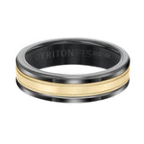 Triton 6MM Grey Tungsten Carbide Ring - Flat Milgrain 14K White Gold Insert with Round Edge