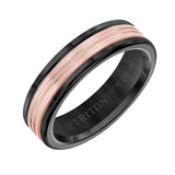Triton 6MM Black Tungsten Carbide Ring - Center Milgrain 14K Yellow Gold Insert with Round Edge