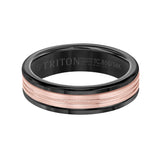 Triton 6MM Black Tungsten Carbide Ring - Center Milgrain 14K Yellow Gold Insert with Round Edge