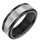 Triton 8MM White Tungsten Carbide Ring - Serrated Vertical Cut 14K White Gold Insert with Round Edge
