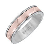 Triton 8MM Grey Tungsten Carbide Ring - Bevel Diagonal Cut 14K Yellow Gold Insert with Round Edge