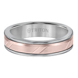 Triton 8MM Grey Tungsten Carbide Ring - Bevel Diagonal Cut 14K Yellow Gold Insert with Round Edge