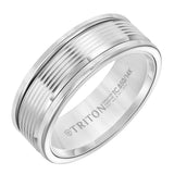 Triton 8MM Black Tungsten Carbide Ring - Serrated Engraved 14K Yellow Insert with Round Edge