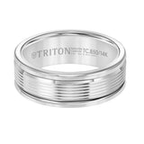 Triton 8MM Black Tungsten Carbide Ring - Serrated Engraved 14K Yellow Insert with Round Edge