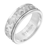 Triton 6MM Grey Tungsten Carbide Ring - Hammered 14K Rose Gold Insert with Round Edge