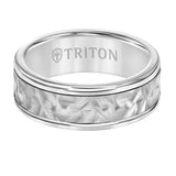 Triton 6MM Grey Tungsten Carbide Ring - Hammered 14K Rose Gold Insert with Round Edge