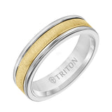 Triton 8MM Grey Tungsten Carbide Ring - Vertical Satin 14K Yellow Gold Insert with Round Edge