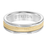 Triton 8MM Grey Tungsten Carbide Ring - Vertical Satin 14K Yellow Gold Insert with Round Edge