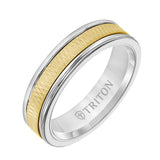 Triton 6MM Grey Tungsten Carbide Ring - Criss Cross 14K Yellow Gold Insert with Round Edge