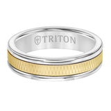 Triton 6MM Grey Tungsten Carbide Ring - Criss Cross 14K Yellow Gold Insert with Round Edge