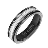 Triton 8MM Black Tungsten Carbide Ring - Herringbone 14K Rose Gold Insert with Round Edge