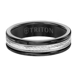 Triton 8MM Black Tungsten Carbide Ring - Herringbone 14K Rose Gold Insert with Round Edge