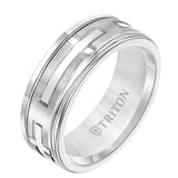 Triton 8MM White Tungsten Carbide Ring - Religious 14K White Gold Insert with Round Edge