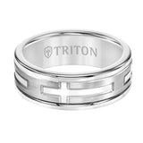 Triton 8MM White Tungsten Carbide Ring - Religious 14K White Gold Insert with Round Edge