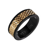 Triton 8MM Black Tungsten Carbide Ring - Rhombus 14K Yellow Gold Insert with Round Edge