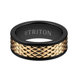 Triton 8MM Black Tungsten Carbide Ring - Rhombus 14K Yellow Gold Insert with Round Edge