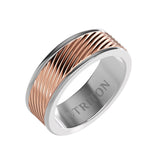 Triton 8MM White Tungsten Carbide Ring - 3D Wave 14K Rose Gold Insert with Round Edge