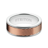 Triton 8MM White Tungsten Carbide Ring - 3D Wave 14K Rose Gold Insert with Round Edge
