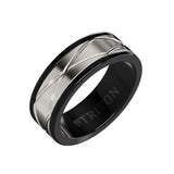Triton 8MM Black Tungsten Carbide Ring - Oblong Infinity 14K White Gold Insert with Round Edge