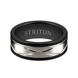 Triton 8MM Black Tungsten Carbide Ring - Oblong Infinity 14K White Gold Insert with Round Edge