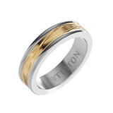 Triton 6MM White Tungsten Carbide Ring - Oblong Infinity 14K Yellow Gold Insert with Round Edge