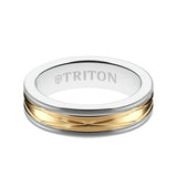 Triton 6MM White Tungsten Carbide Ring - Oblong Infinity 14K Yellow Gold Insert with Round Edge