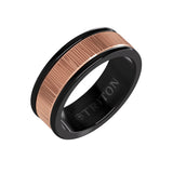 Triton 8MM Black Tungsten Carbide Ring - Vertical Geometric 14K Rose Gold Insert with Round Edge
