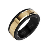 Triton 8MM Black Tungsten Carbide Ring - Beveled Prism 14K Yellow Gold Insert with Round Edge