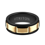 Triton 8MM Black Tungsten Carbide Ring - Beveled Prism 14K Yellow Gold Insert with Round Edge