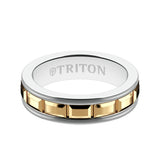Triton 6MM White Tungsten Carbide Ring - Beveled Prism 14K Yellow Gold Insert with Round Edge