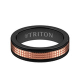 Triton 6MM Black Tungsten Carbide Ring - Cubed 14K Rose Gold Insert with Round Edge