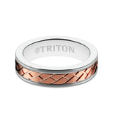 Triton 6MM White Tungsten Carbide Ring - Diagonal Brick 14K Rose Gold Insert with Round Edge
