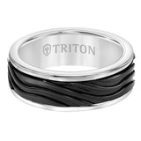 Triton 6MM Grey Tungsten Carbide Ring - Wave Black Titanium Insert with Round Edge