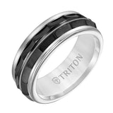 Triton 8MM Grey Tungsten Carbide Ring - Chevron Black Titanium Insert with Round Edge