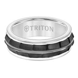 Triton 8MM Grey Tungsten Carbide Ring - Chevron Black Titanium Insert with Round Edge