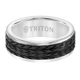 Triton 8MM Grey Tungsten Carbide Ring - Tire Tread Black Titanium Insert with Round Edge