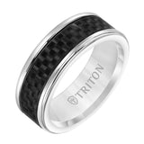 Triton 6MM White Tungsten Carbide Ring - Twill Carbon Fiber Insert with Round Edge