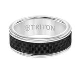 Triton 6MM White Tungsten Carbide Ring - Twill Carbon Fiber Insert with Round Edge