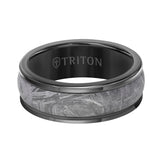 Triton 8MM Black Tungsten Carbide Ring - Meteorite Insert with Round Edge