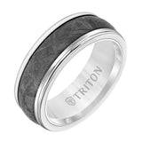 Triton 8MM White Tungsten Carbide Ring - Meteorite Insert with Round Edge