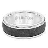 Triton 8MM White Tungsten Carbide Ring - Meteorite Insert with Round Edge