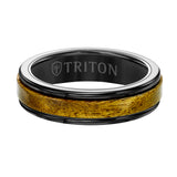 Triton 8MM Grey Tungsten Carbide Ring - Wood Insert with Round Edge