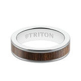 Triton 6MM White Tungsten Carbide Ring - Walnut Flat Insert with Round Edge