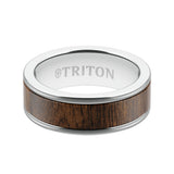 Triton 8MM White Tungsten Carbide Ring - Walnut Flat Insert with Round Edge