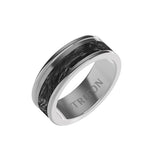 Triton 8MM Black Tungsten Carbide Ring - Forged Carbon and Titanium Off Center Insert with Round Edge