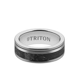 Triton 8MM Black Tungsten Carbide Ring - Forged Carbon and Titanium Off Center Insert with Round Edge